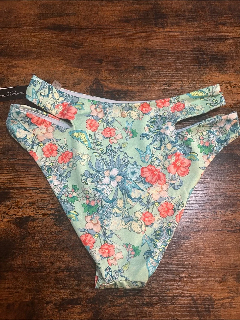 Victoria’s Secret Floral High-Cut Bikini Bottom - Mint with Coral Accents SMALL